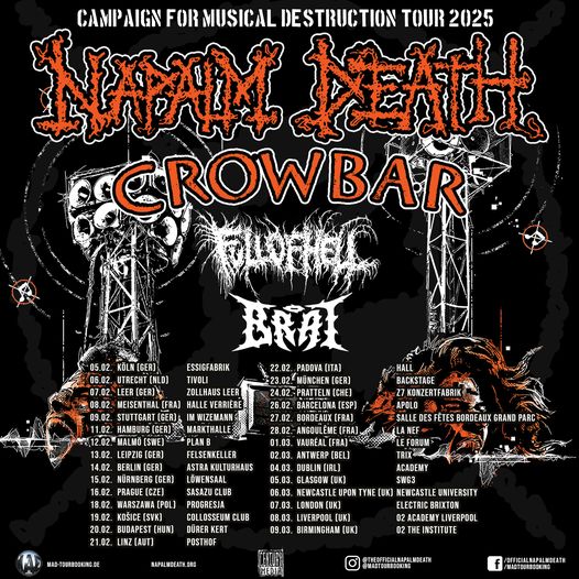 NAPALM DEATH a CROWBAR sa chystajú do Košíc a Prahy